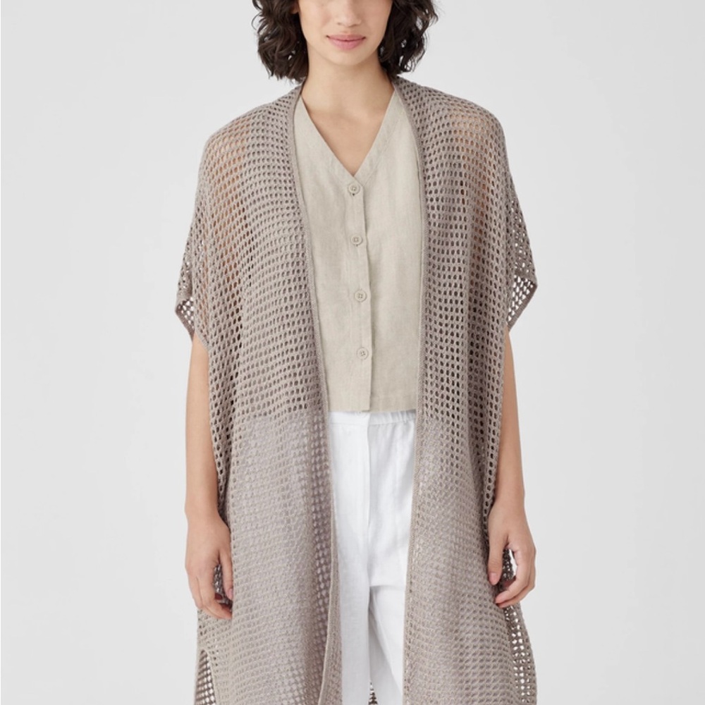 NWT Eileen Fisher Open Knit Cardigan Delave Natural Beige Crochet Lagenlook